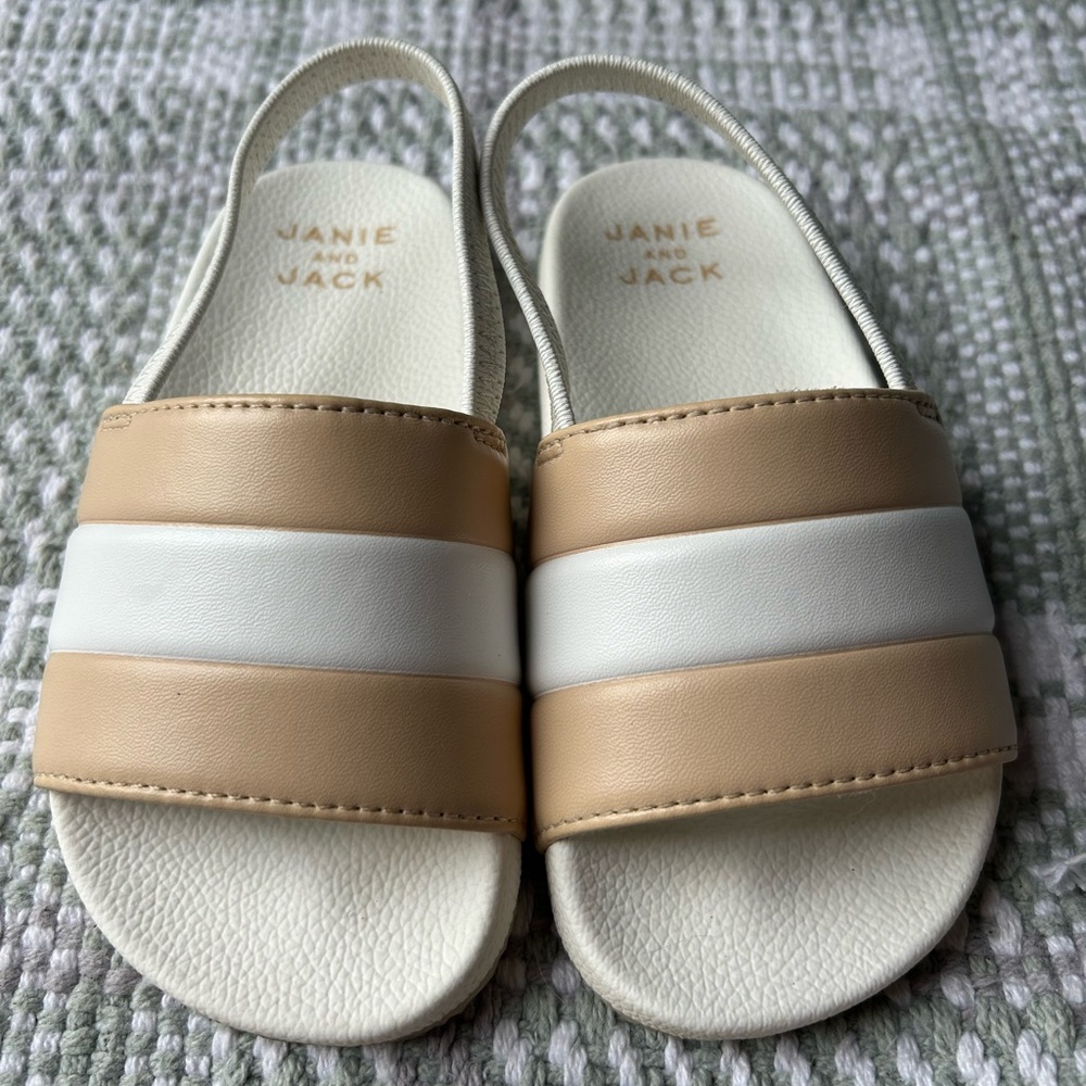 Janie and Jack Beige and White stripe pool Slide Sandals